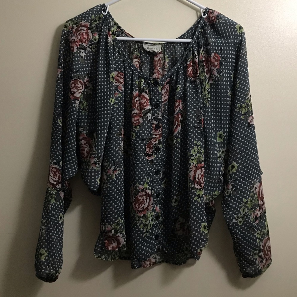 Polkadots & flower long sleeve blouse.